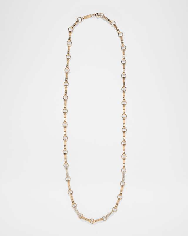 18K Yellow Gold Large Motif Double Link Chain Necklace with Diamonds, 16"L